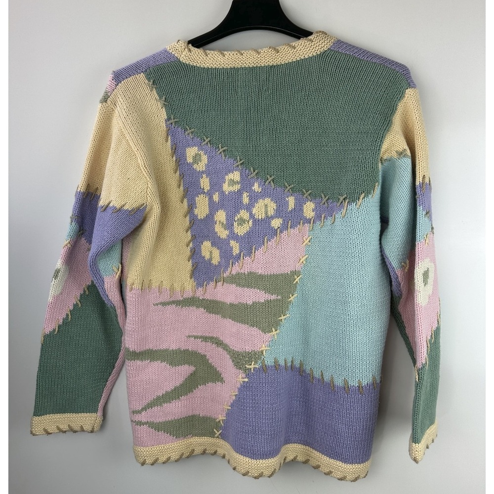 Storybook Knits Patchwork Spring Themed Cardigan Sweater Ramie Cotton Size Large - Picture 6 of 16